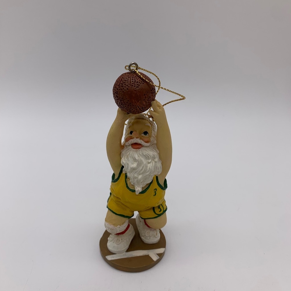 Vtg. 5” Santa Claus Pivoted Basketball Player Ornament #3 Yellow & Green Jersey